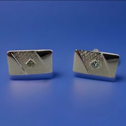 Sarah Coventry Silver Tone Blue Rhinestone Rectangular Cufflinks 