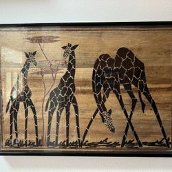 Giraffe  Appears to be African Batik Painting Original Art 3 Dimension