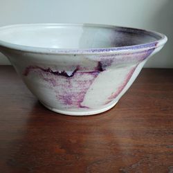 Handmade Art Pottery Large Conical Bowl Abstract Purple Multicolor Glaze signed PM