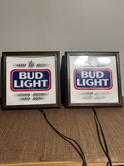 (2) Bud Light Beer Signs featuring classic Red & Blue Logo.