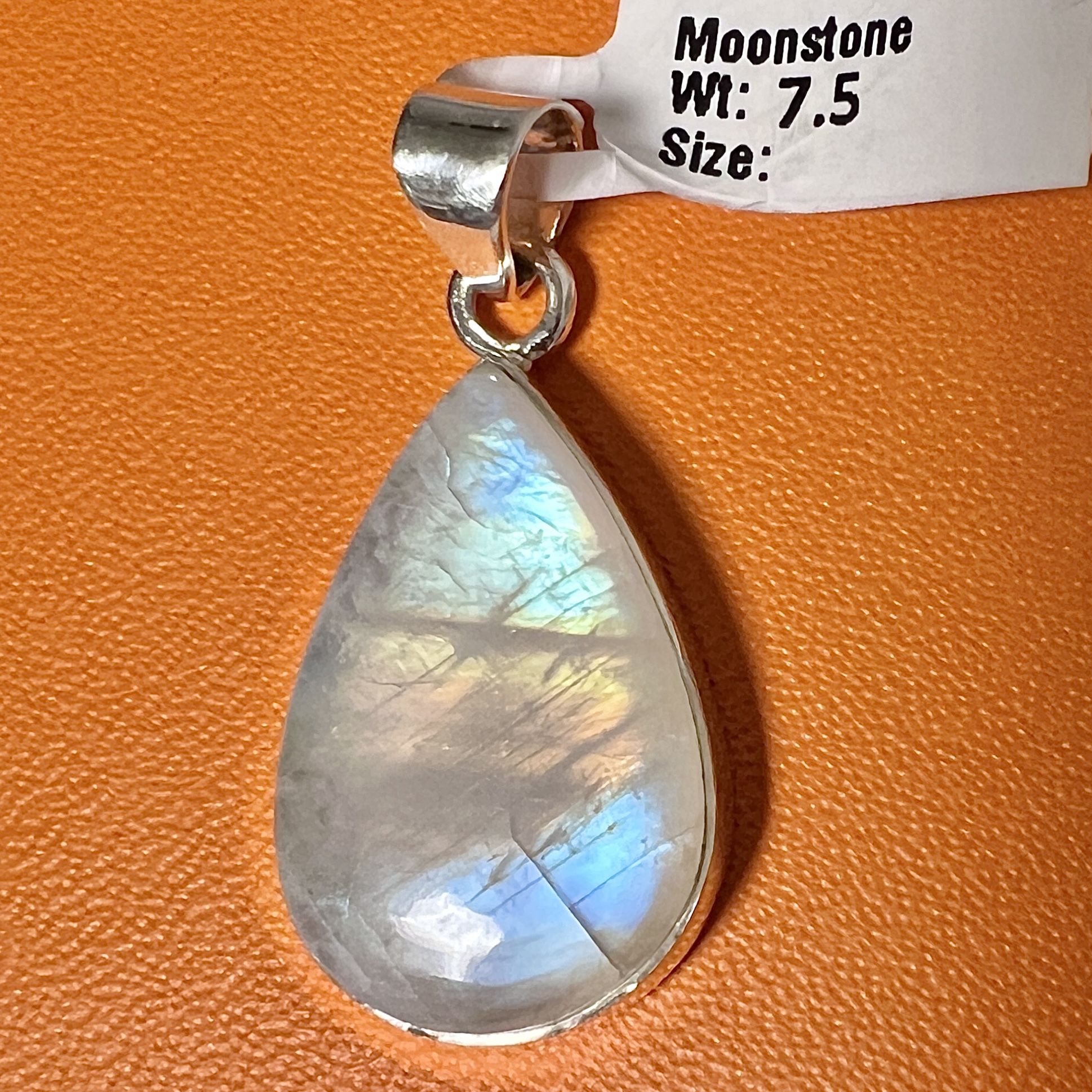 Rainbow MoonStone Teardrop Pendant For Necklace Sterling Silver 925 NEW