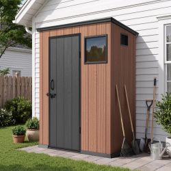 6X4 FT Outdoor Storage Shed Resin Garden Shed with Lockable Doors & Windows Floor All-Weather