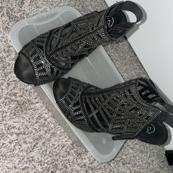 Black Rhinestone Studded Slingback Heels-Size 8