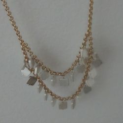 Banana Republic Gold Plated 13in Chain With Glass Faceted Silver Stones And Three Inch Extensions 