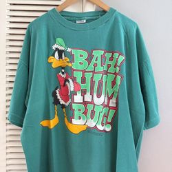 Vintage 1992 Daddy Duck BAH! HUM BUG!Christmas Warner Bros T-shirt 