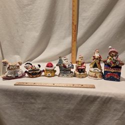 "Christmas" Theme Hinged Porcelain Trinket Boxes, VTG, Lot Of 7