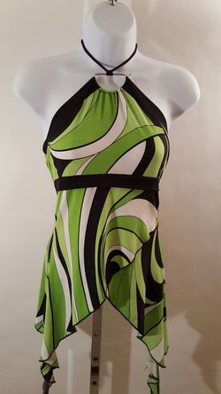 Black Green and White Halter Top Tie Back Top - Size M