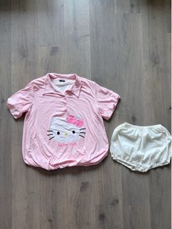 Cute Hello Kitty Pink Polo Bubble Mini Dress w/ Safety Shorts Kawaii Set