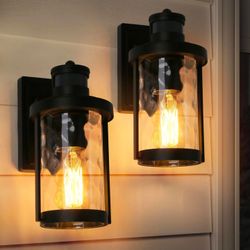 2 Dusk to Dawn Porch Lights Black 10" Outdoor Exterior Garage Wall Mounted Fixture
