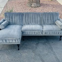 Gray Velvet Sectional Couch Sofa 