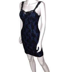 Vintage 2000’s Y2K Frederick's of Hollywood Black/Blue Lace Mini Dress Size XS