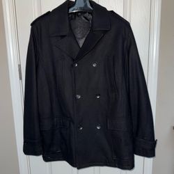 Sz XXL Men Black Wool Blend Double Breasted Peacoat