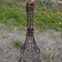12" By 12" By 36" Solid Black & Bronze Colored Metal Eiffel Tower With North Star On Top