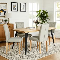 Homy Casa Lancelot+Douro 5 PC Dining Set 63" Natural Table with 4 Beige Chairs for Kitchen & Dining Room