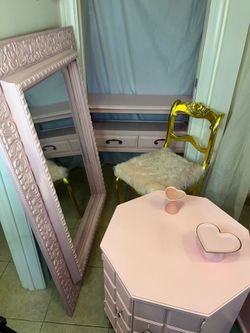 Nightstand, TV table, chair and mirror all freshly painted never been used since painting.