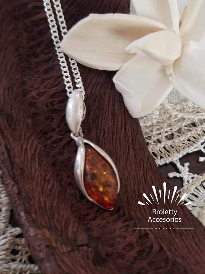 Sterling Silver 925 Necklace With Amber Stone