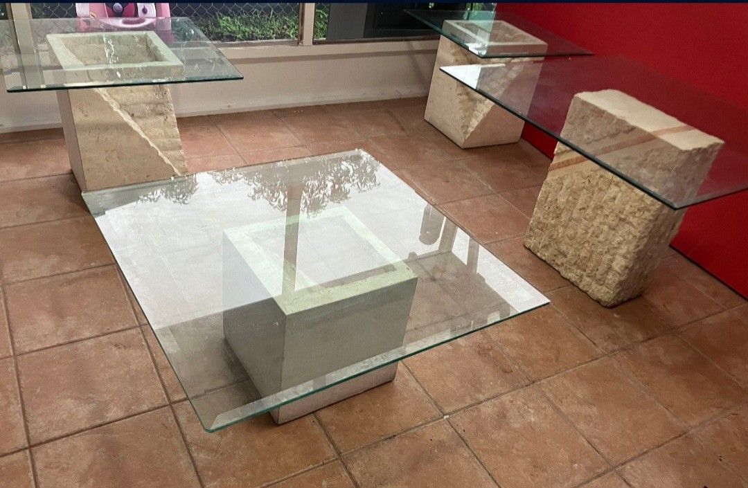 Vintage Postmodern Natural Mactan Stone Console /Sofa Table❗️