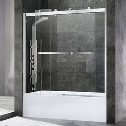 SDD6062-B  Frameless Bathtub Shower Doors 56-60" Width x 62"Height with 3/8"(10mm) Clear Tempered Glass, 2 Ways Opening & Double Sliding in Brushed Ni