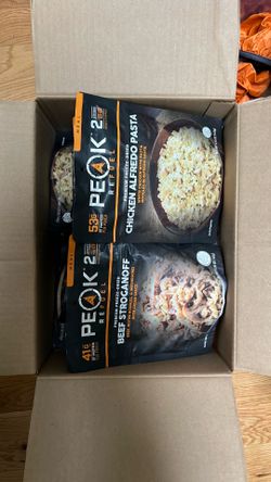 Box of dehydrated freeze dried backpacking meals