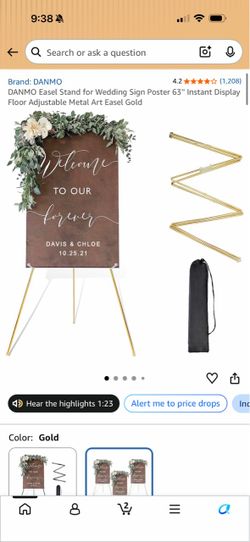 DANMO Easel Stand for Wedding Sign Poster 63'' Instant Display Floor Adjustable Metal Art Easel White