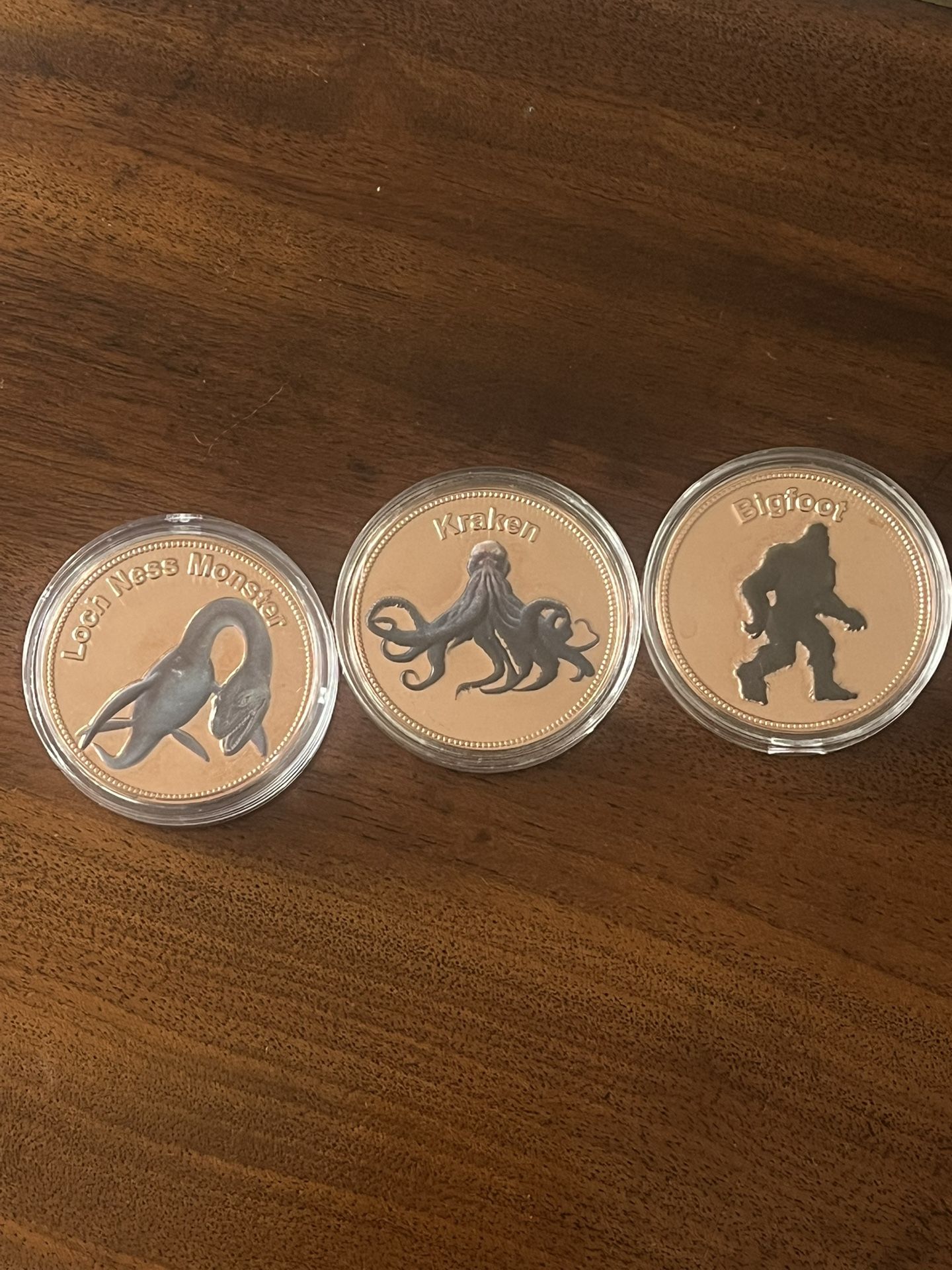 3 X 1 Oz Copper Coin (kraken, Bigfoot, Lochness Monster)