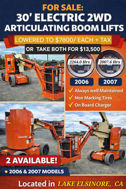 30' electric 2WD articulating boom lifts ( $7800 each/ or get both & save.. ONLY $13,500 for both