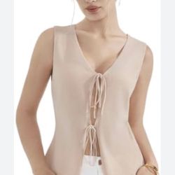 REORIA U-Neck Adjustable Tie-Front Crop Top Soft Fabric Y2K Sexy Sleeveless Tops