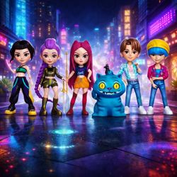 6PCS KPOP Demon Hunters Doll Set – Rumi Mira Zoey + Saja Boys & Derpy Tiger