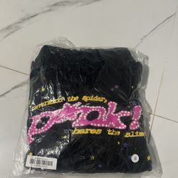 sp5der hoodie black nd pink