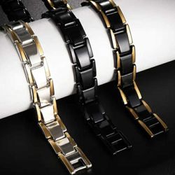 3-Pcs Durable & Stylish 2-Tone Surgical Steel Healing Energy Therapy Bracelets