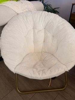 White Faux Fur Saucer Chair with Gold Frame