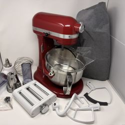 KitchenAid Red 6 Quart Stand Mixer + Attachments + Cover