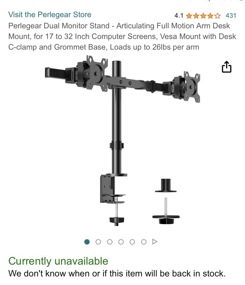 Dual monitor desk mount (mount only)