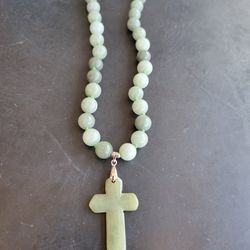 jade bead choker with a cross