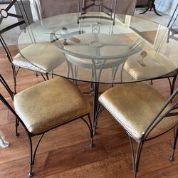 Iron & Glass Dining Room Table - 5 Chairs 