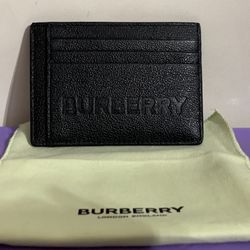 Burberry MS Chase Logo Leather Money Clip Card Case Wallet Black New