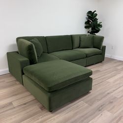 New Olive Green Velvet Cloud Couch Sectional