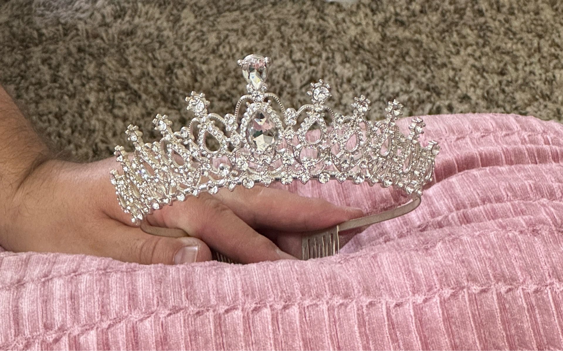 Silver Rhinestone Princess Tiara Crown – Crystal Pageant/Quinceañera Headpiece
