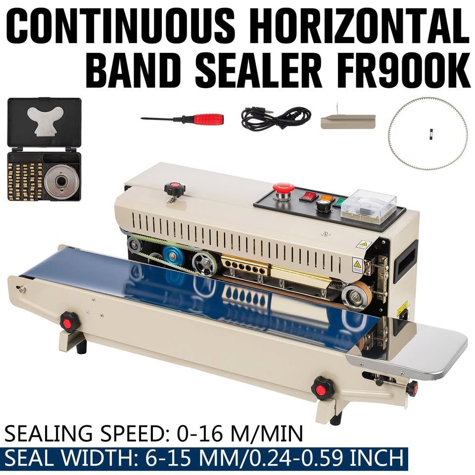 VEVOR Continuous Band Sealer FR900 Auto Bag Sealing Machine with 20 Teflon Belts