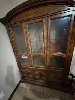 Dark Wood China Cabinet with Glass Doors