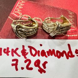 For Wedding 14K Solid Gold Diamonds 💎 Earrings 7.2Gr 