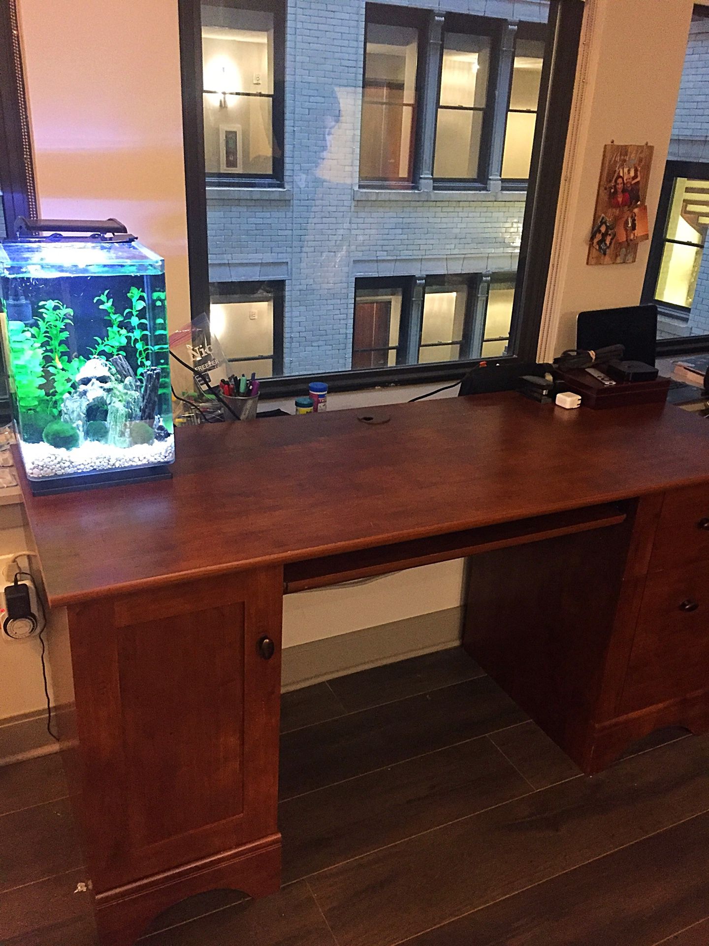 Wooden Office Computer Desk (60” Wide, Mahogany Color, Realspace Dawson)
