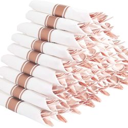 Supernal Set Of 60 Packs Rose Gold Silverware - Heavy Weight Cutlery With Linen Napkin Suit For Wedding, Party