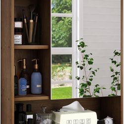 SMIBUY Bathroom Mirror Cabinet Wall Mounted, Bamboo Space Saver Medicine Cabinet, Wall Hanging Over Toilet Storage Cabinet with Mirror Door and Adjust