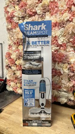 Shark SteamSpot Corded Steam Mop with Steam Blaster for Hard Floors in White with XL Removable Tank, Washable Pads, S2001