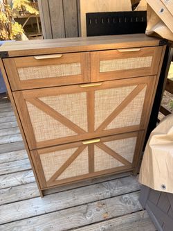 Rattan Shoe Cabinet with Flip Drawers