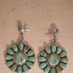 Navajo Made Signed And Stamped Royston Turquoise  Sterling Silver Earrings 