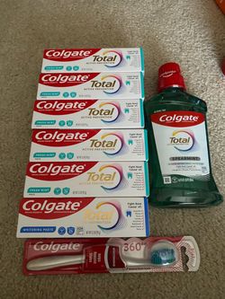 6 Colgate Toothpastes (3.3oz.) with Toothbrush and Mouthwash