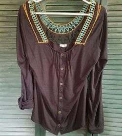 Long-sleeve button-front top