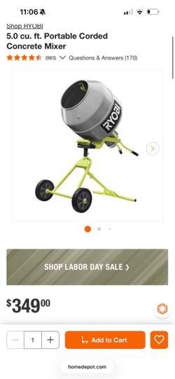 RYOBI 5.0 cu. ft. Portable Corded Concrete Mixer